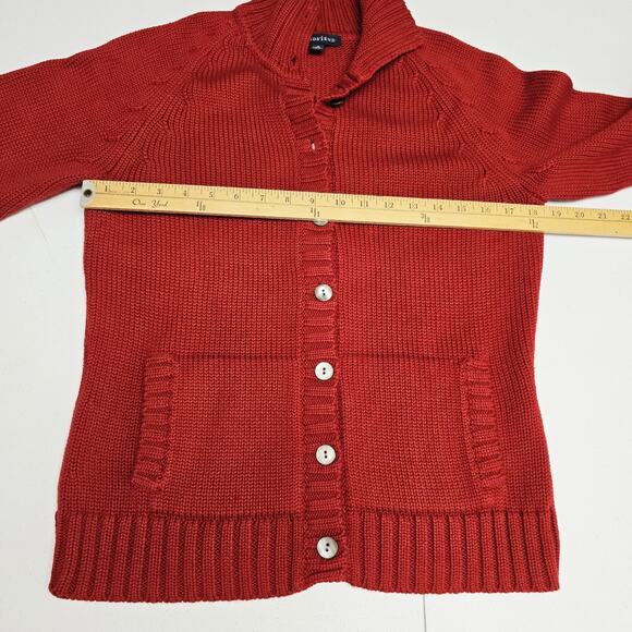 Lands End Cardigan Sweater M 10-12 Womens Rust Button Front Pockets Chunky Knit - Picture 9 of 10